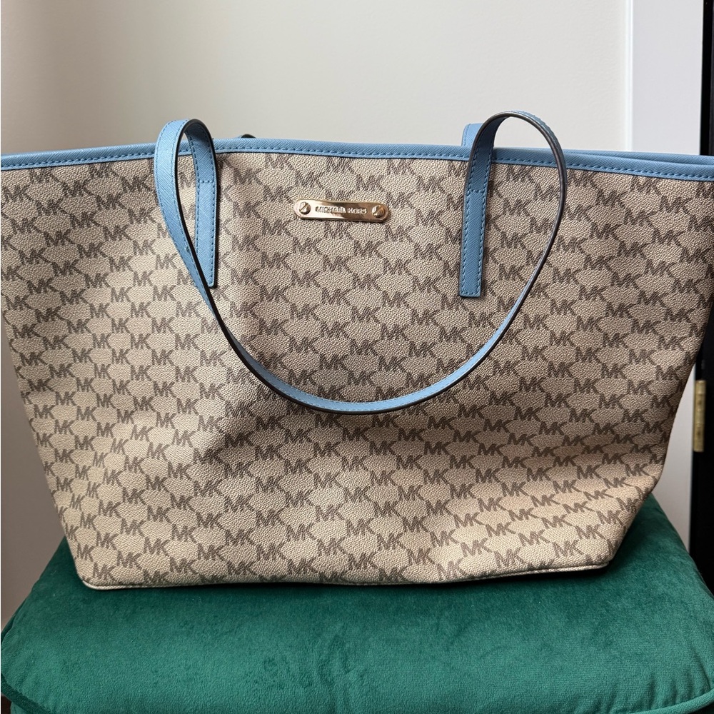 Michael Kors Monogram Beige and Blue Tote